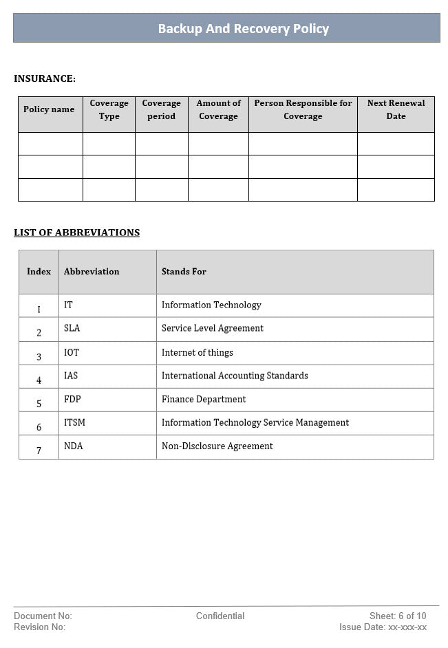 Backup and Recovery Plan Template