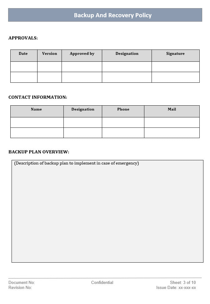 Backup and Recovery Policy Template