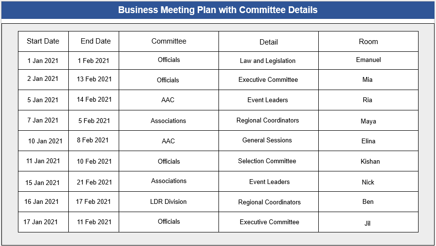 Business Meeting Strategy with Committee Details