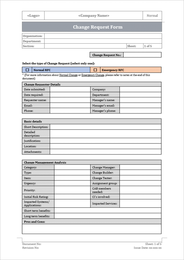 Simple Change Control Form Change Management Templates Bundle – Techno PM - Project Management ...
