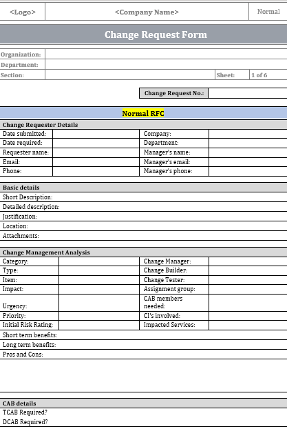 Change Request Form Word Template