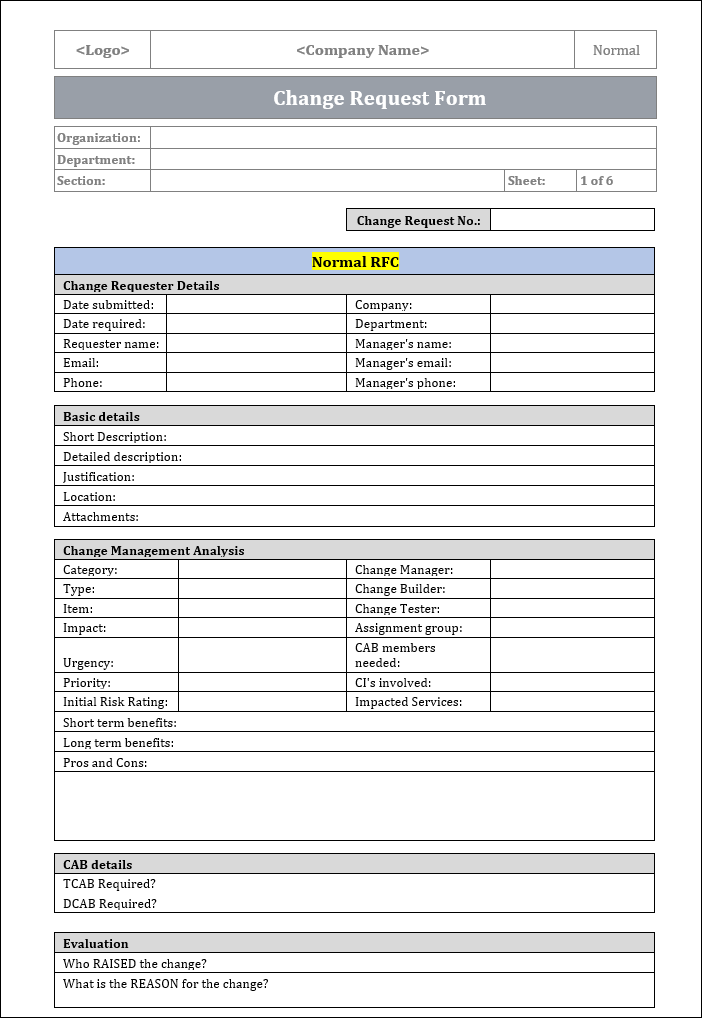Simple Change Control Form Change Management Templates Bundle – Techno PM - Project Management ...