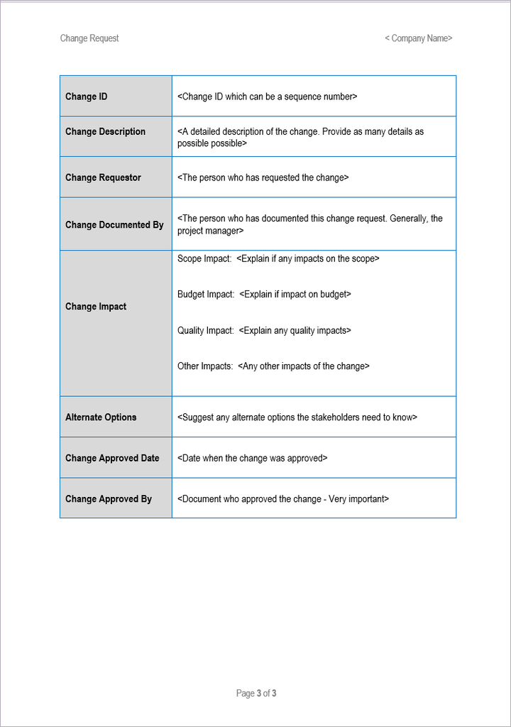 Change Request Form Word Template