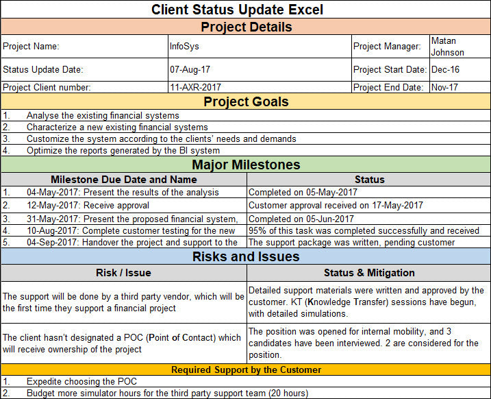 Client Status Update Excel