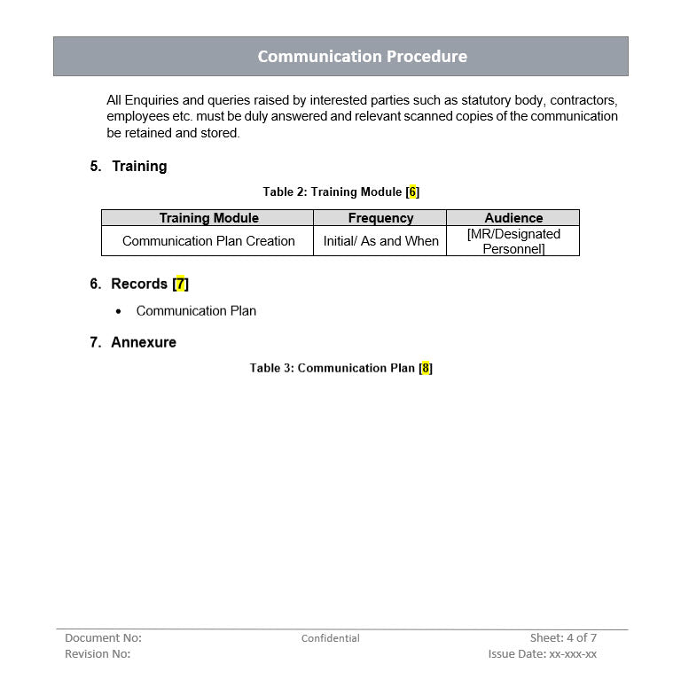 Communication procedure