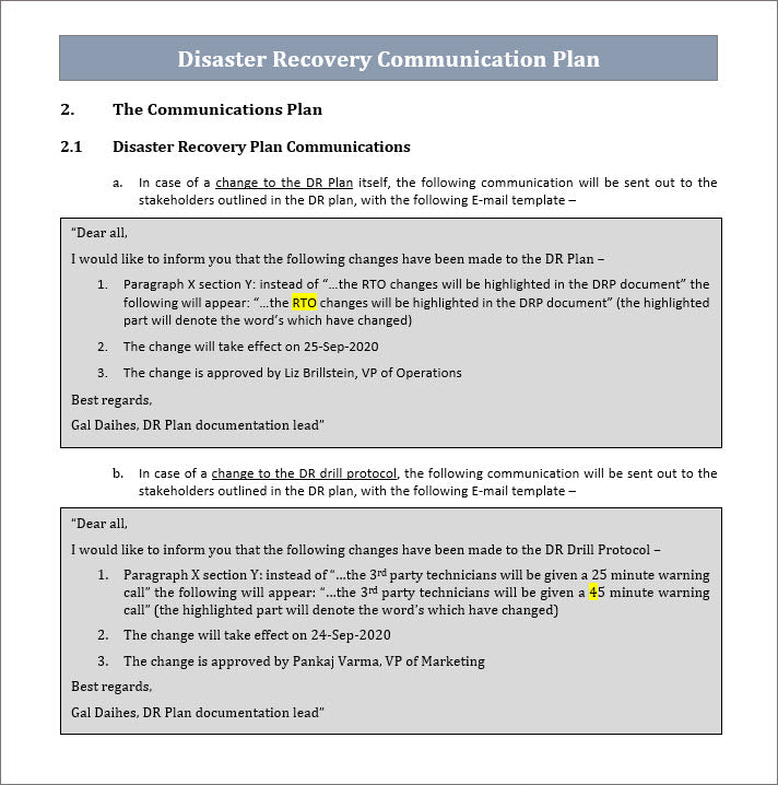 DR Communication Plan template