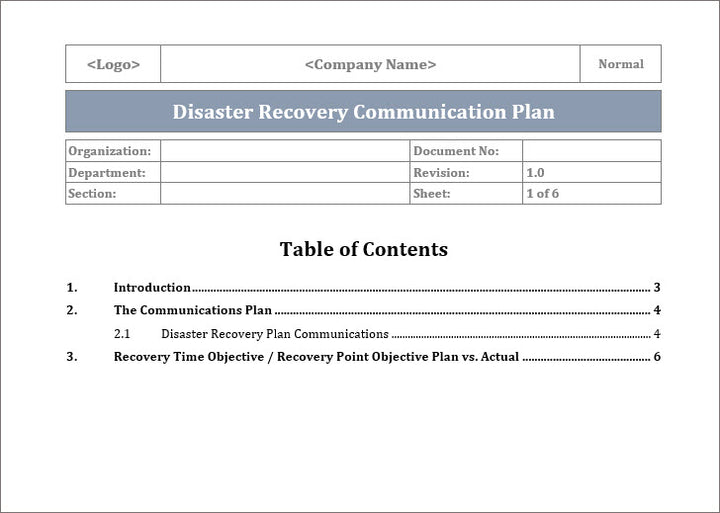 DR Communication Plan template