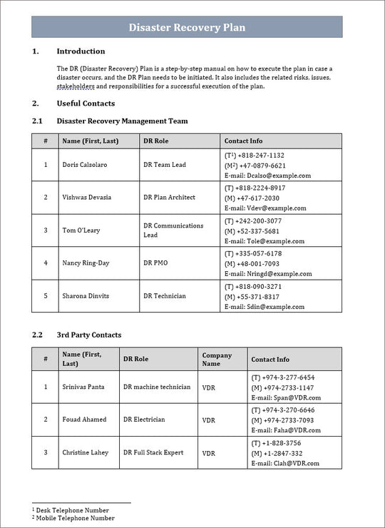 DR Plan Template – Techno PM - Project Management Templates Download