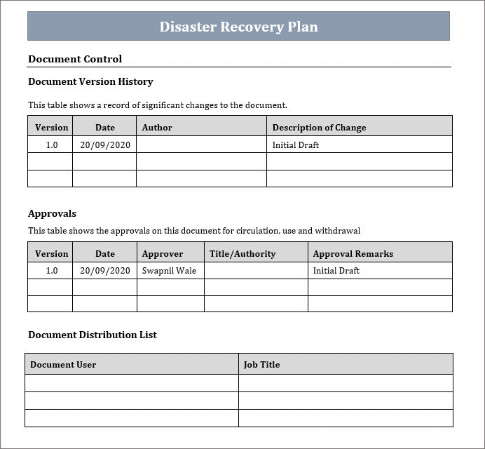 DR Plan Template – Techno PM - Project Management Templates Download