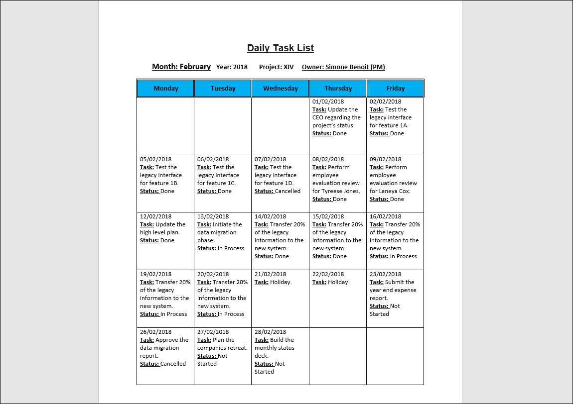 Daily Task List Template › Checklist Templates – Techno PM - Project ...