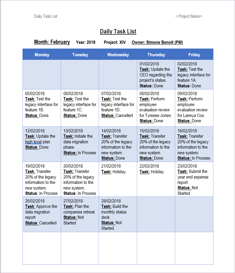 Daily Task List Template › Checklist Templates – Techno PM - Project ...