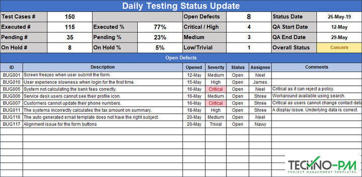 Daily QA Status Email Template