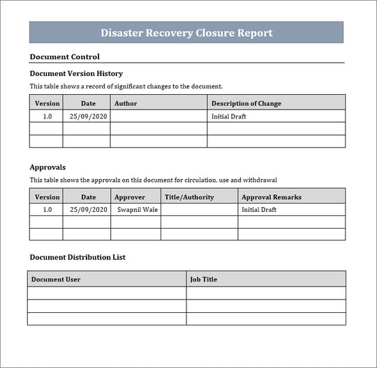 DR Closure Report Template – Techno PM - Project Management Templates ...