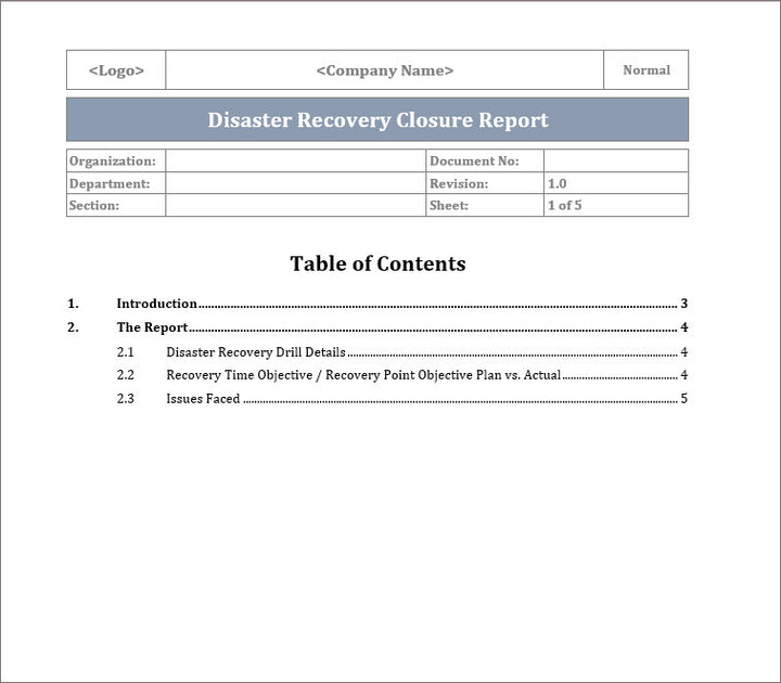 DR Closure Report Template