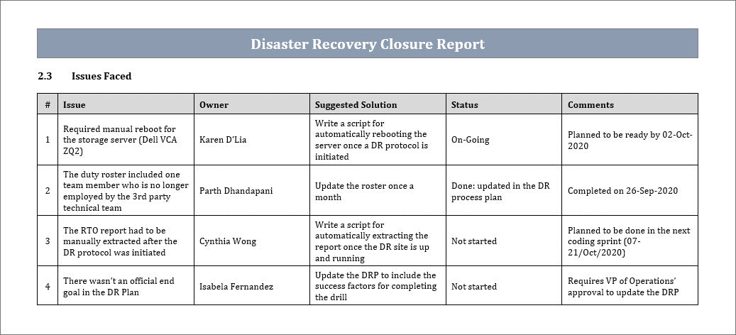 DR Closure Report Template