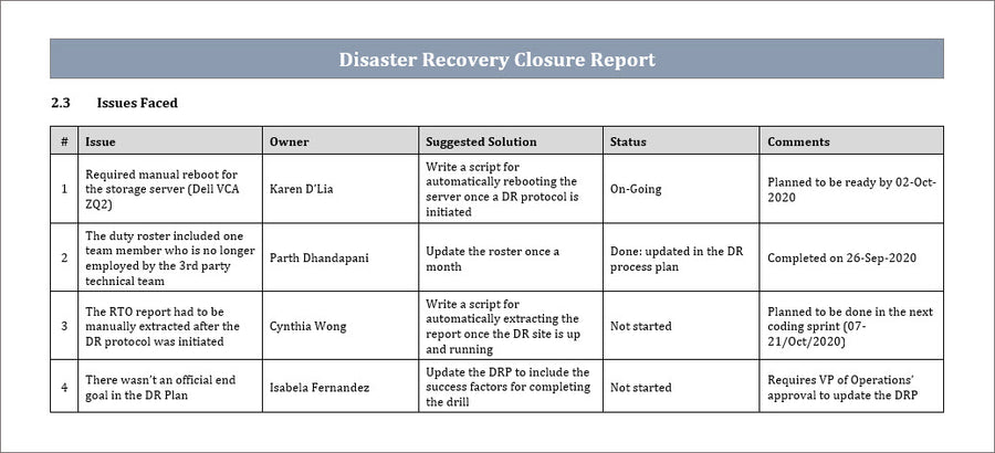 DR Closure Report Template – Techno PM - Project Management Templates ...