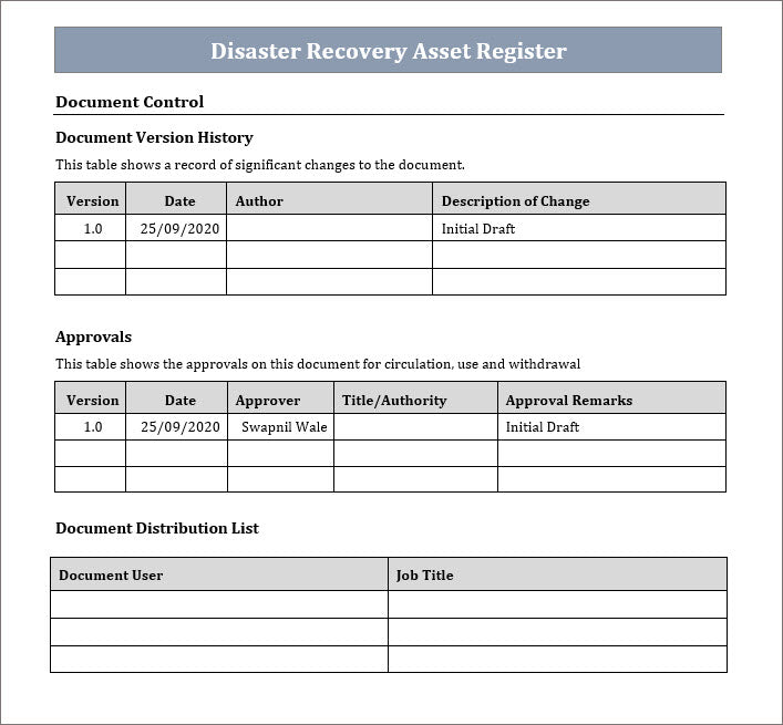 DR Asset Register Template