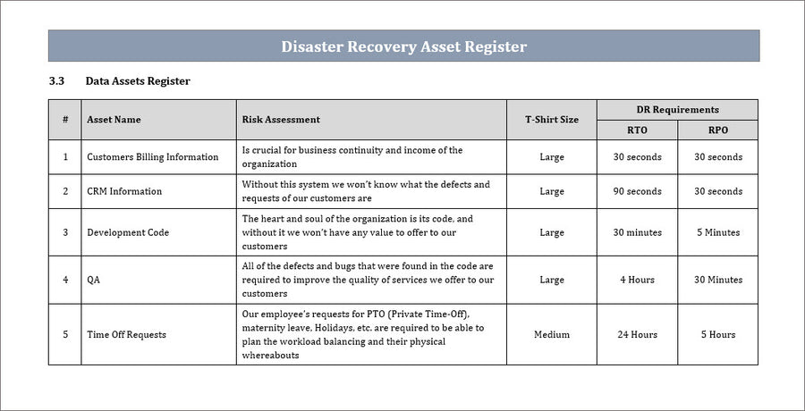 DR Asset Register Template – Techno PM - Project Management Templates ...