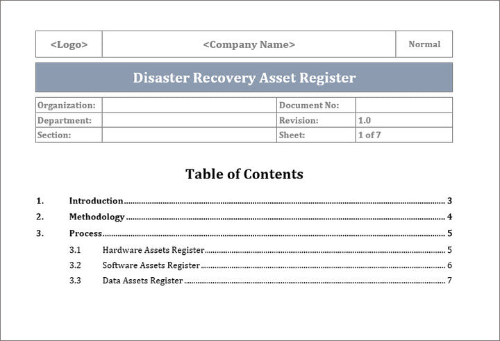 DR Asset Register Template