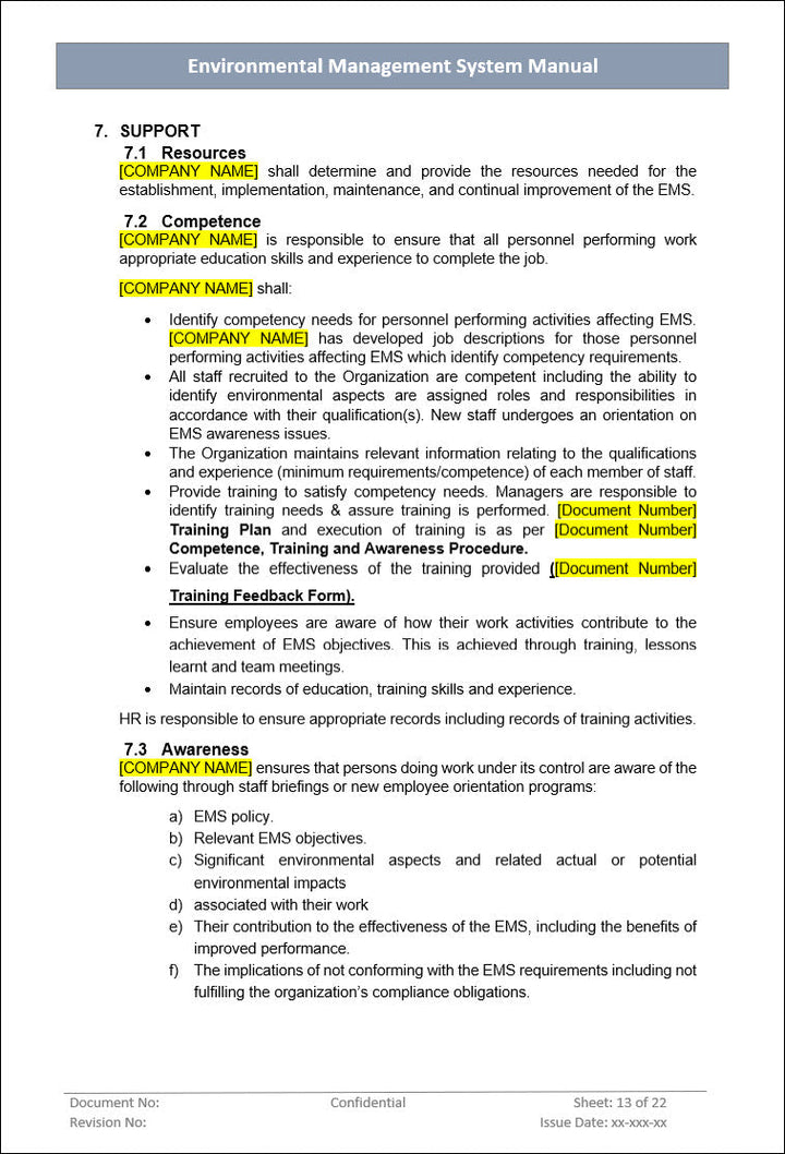 Environmental Management System Manual, Environmental Management System