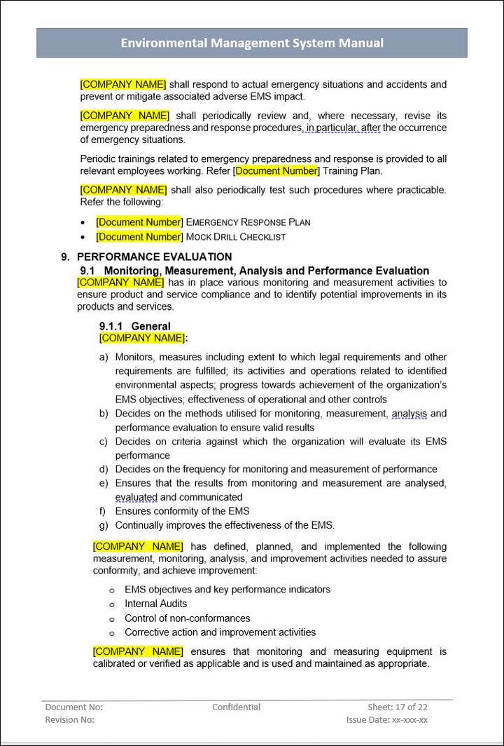 Environmental Management System Manual, performance evaluation