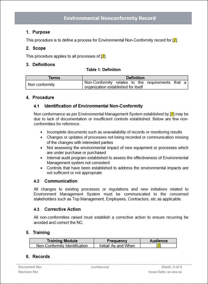 Environment Nonconformity Record