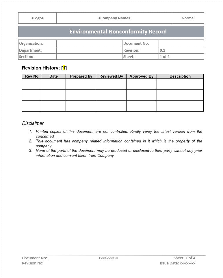 Environment Nonconformity Record