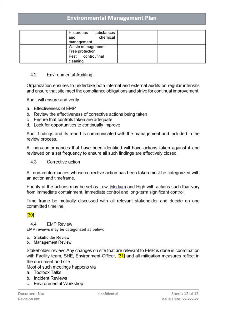 Environment management plan