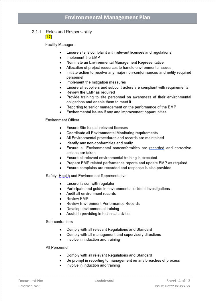 Environment management plan