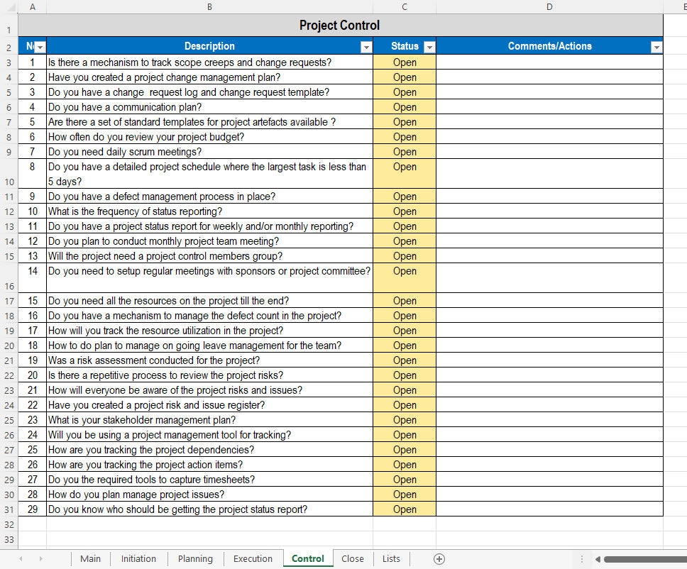 Excel Project Checklist – Techno PM - Project Management Templates Download