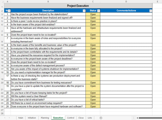 Excel Project Checklist – Techno PM - Project Management Templates Download