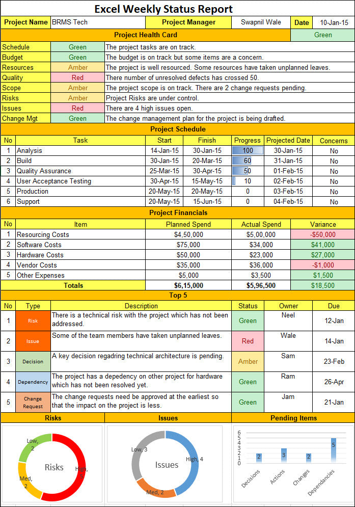 Excel Weekly Status Report 