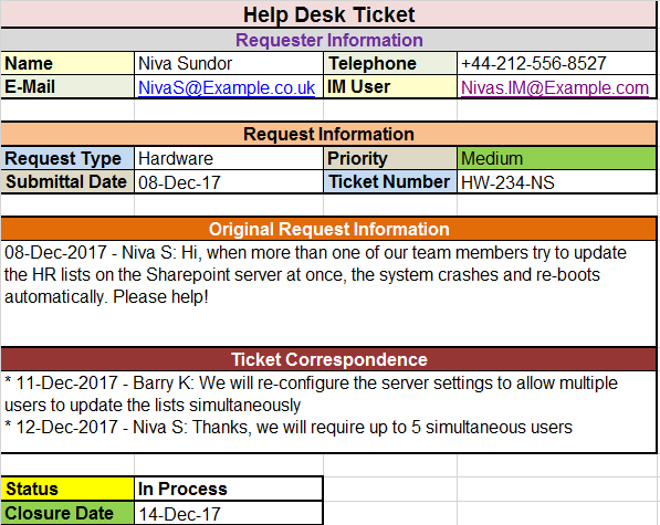Help Desk Ticket Template