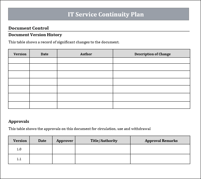 IT Service Continuity Plan, Service Continuity Plan