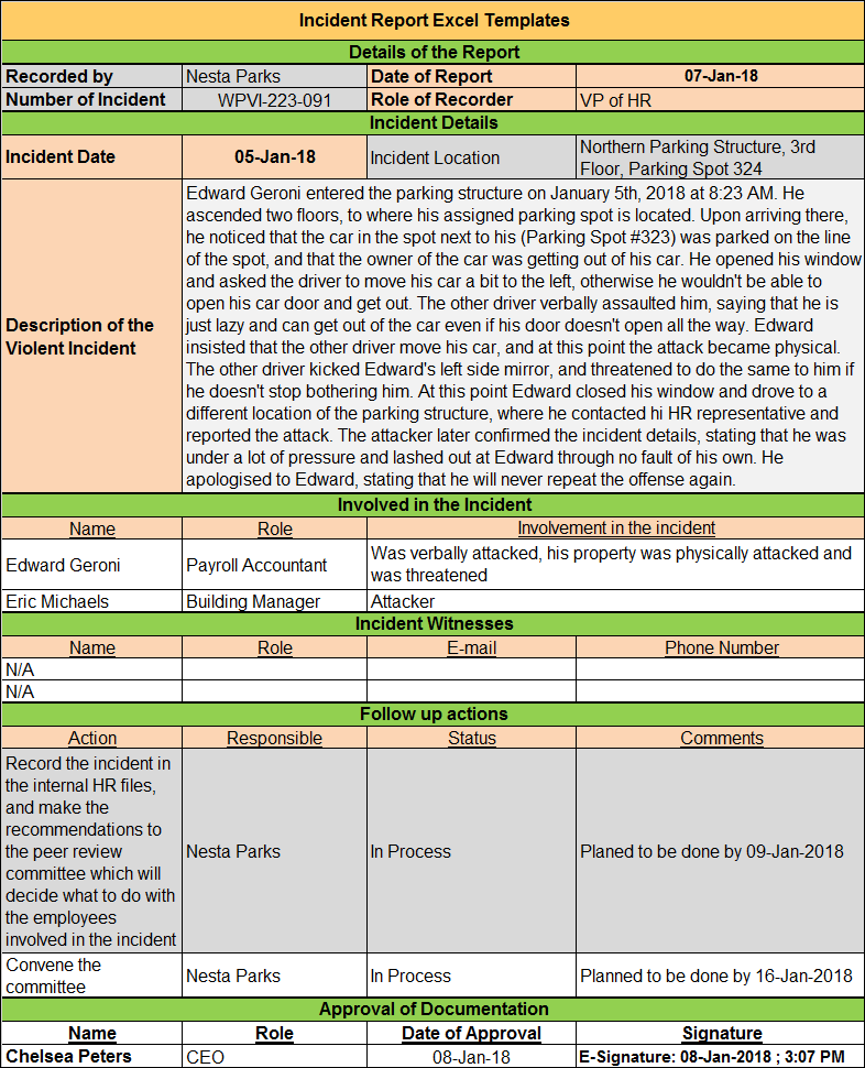 Incident Report Excel Template