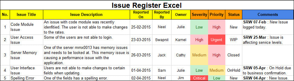 Issue Register Excel