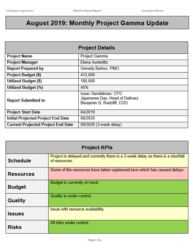 Monthly Status Report Template