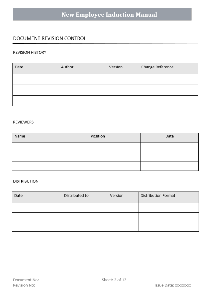 New Employee Induction Manual Document Control