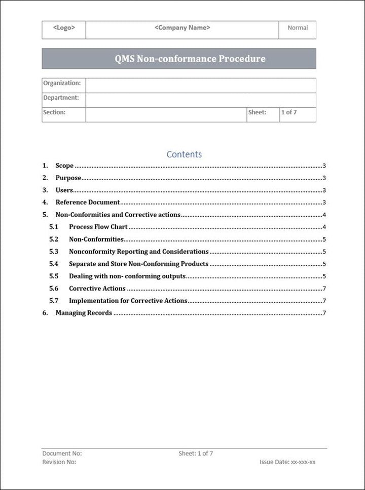 QMS 9001 Non Conformance Procedure