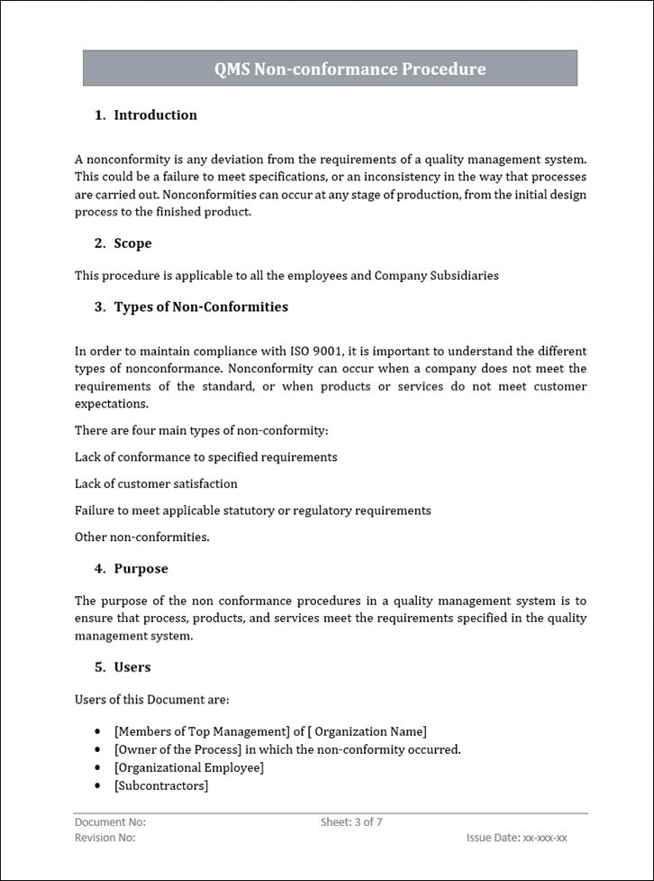 QMS 9001 Non Conformance Procedure