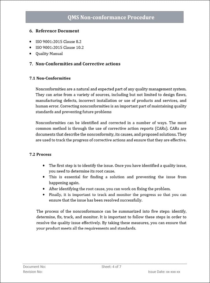 QMS 9001 Non Conformance Procedure