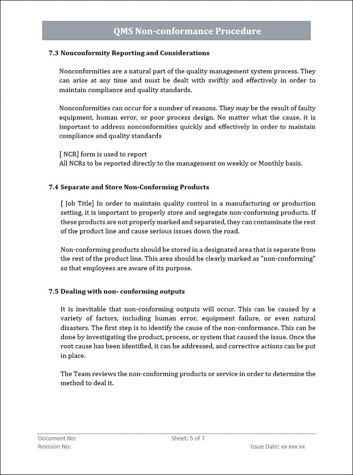 QMS 9001 Non Conformance Procedure