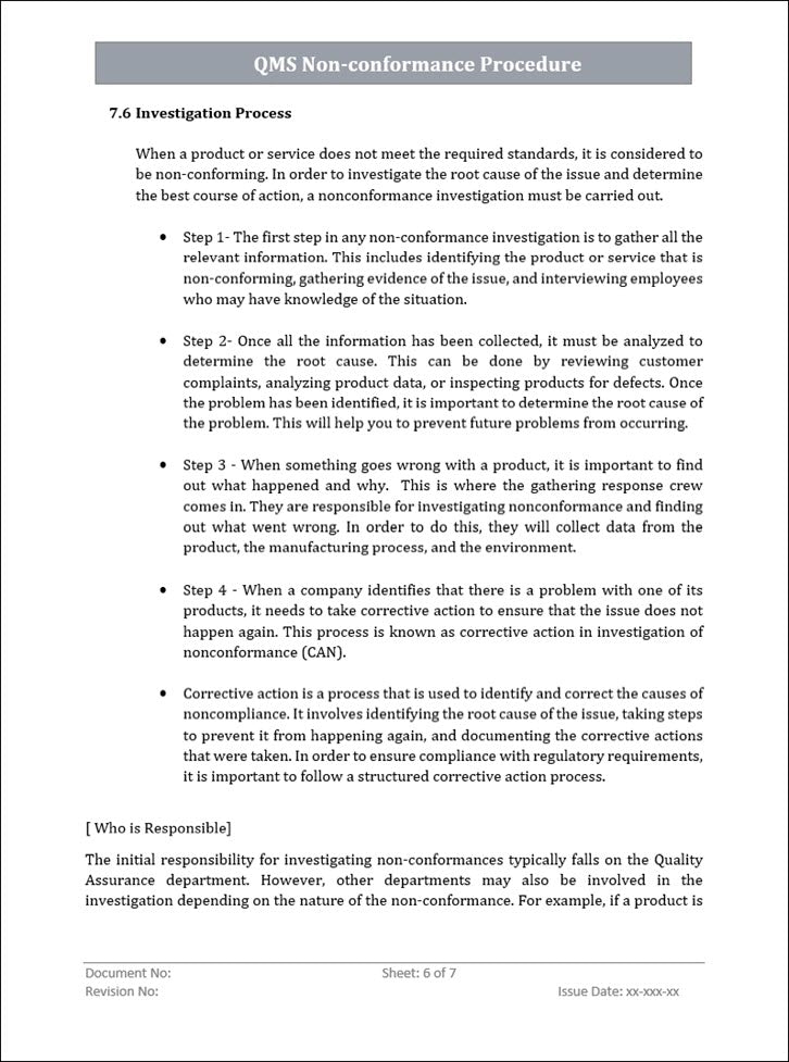 QMS 9001 Non Conformance Procedure