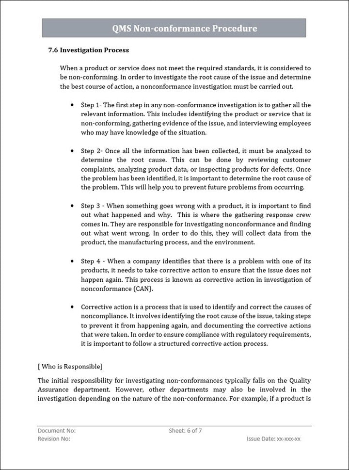 QMS 9001 Non Conformance Procedure