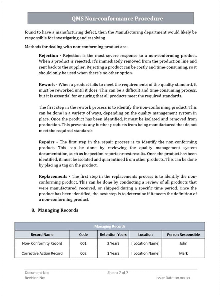 QMS 9001 Non Conformance Procedure