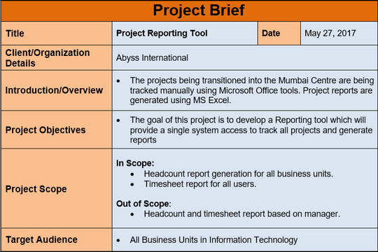 Program Brief Sample Project Brief Template – Techno PM - Project Management Templates Download