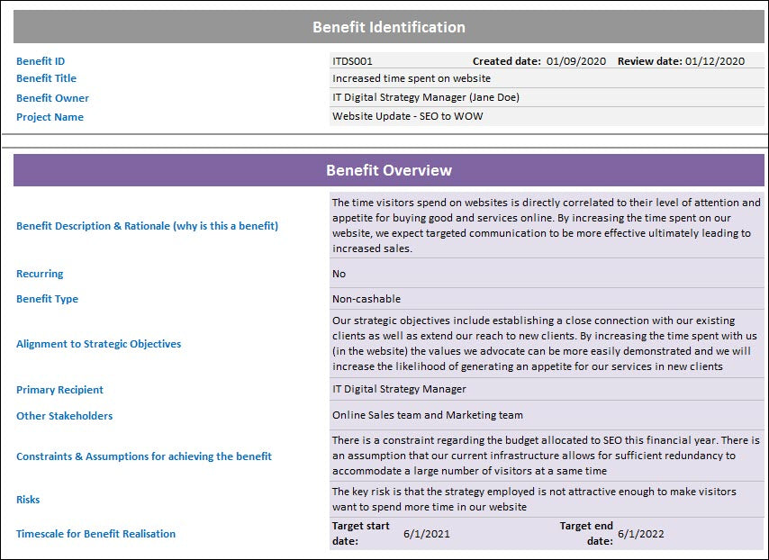 Benefit Profile Template – Techno PM - Project Management Templates ...