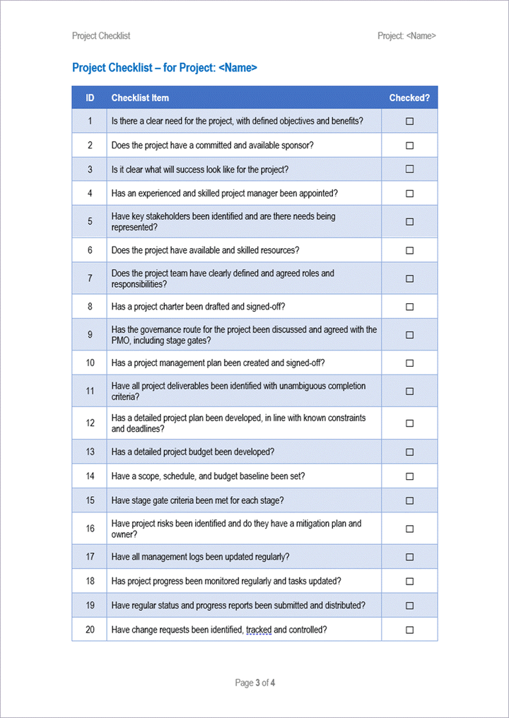 Project Management Checklist Template