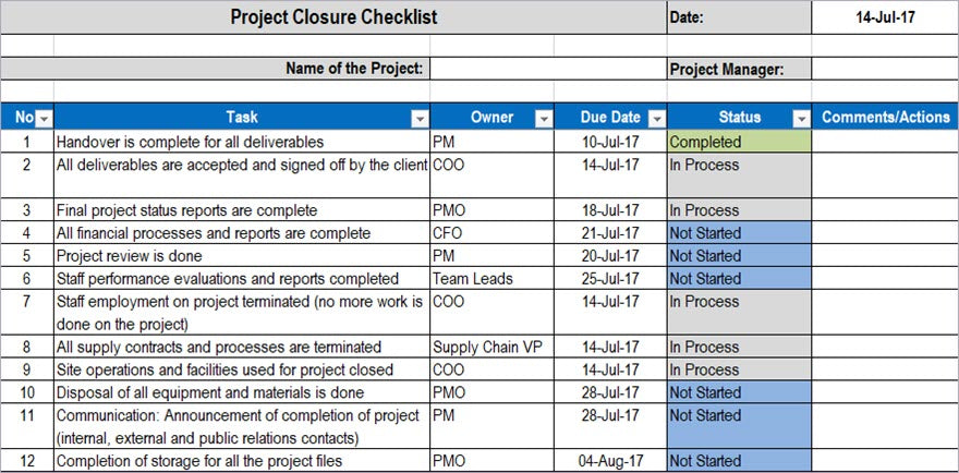 Project Closure Checklist – Techno PM - Project Management Templates ...