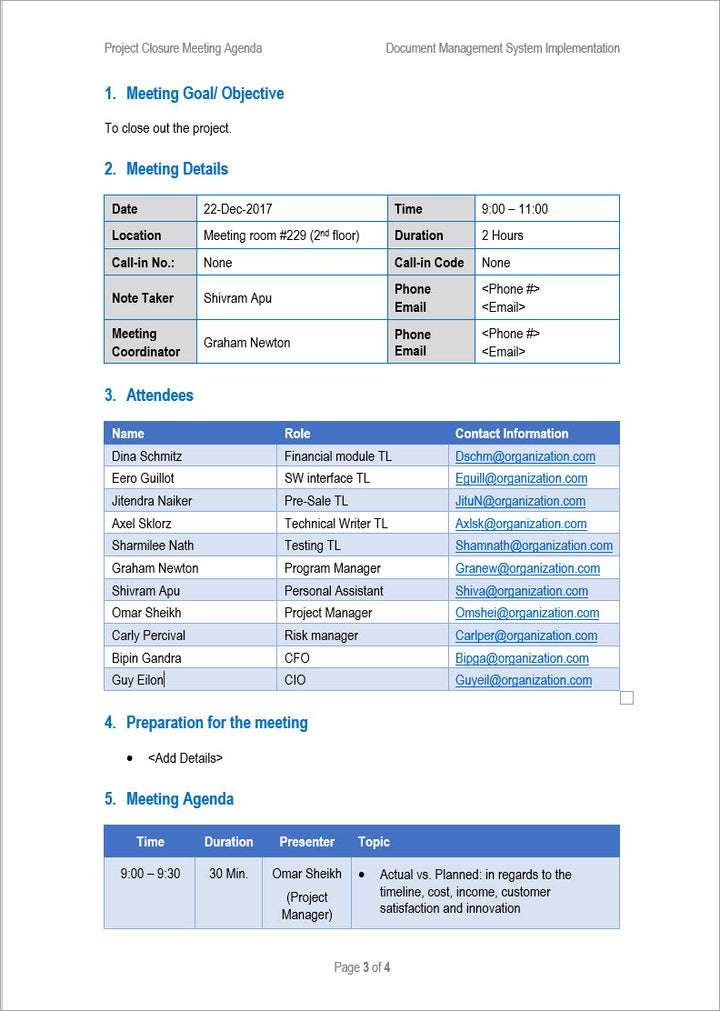 Team Meeting Agenda Templates